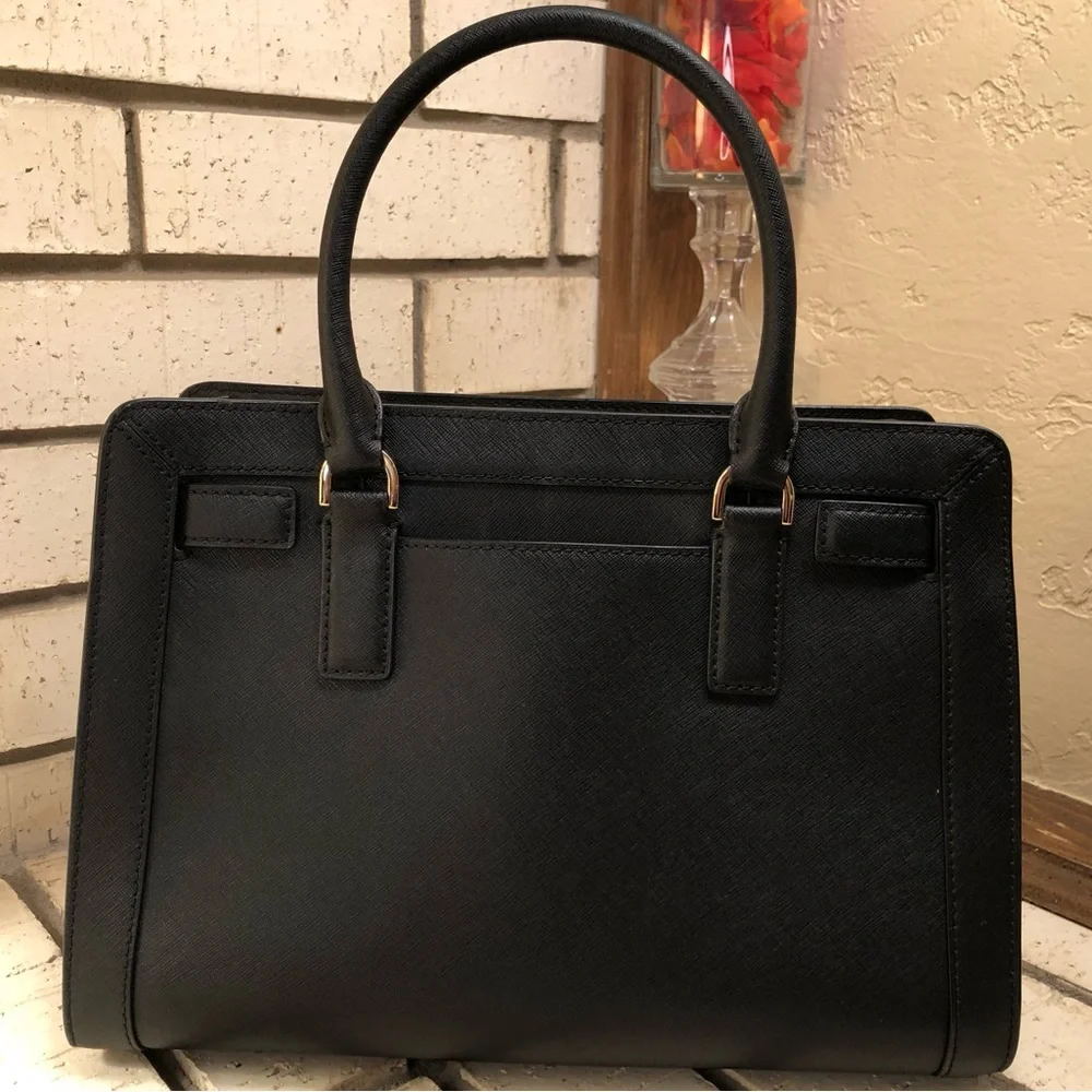 π₯Moving to @the_bag_guyπ₯Michael Kors - Dillon Saffiano Satchel-Black/Gold - Picture 11 of 16